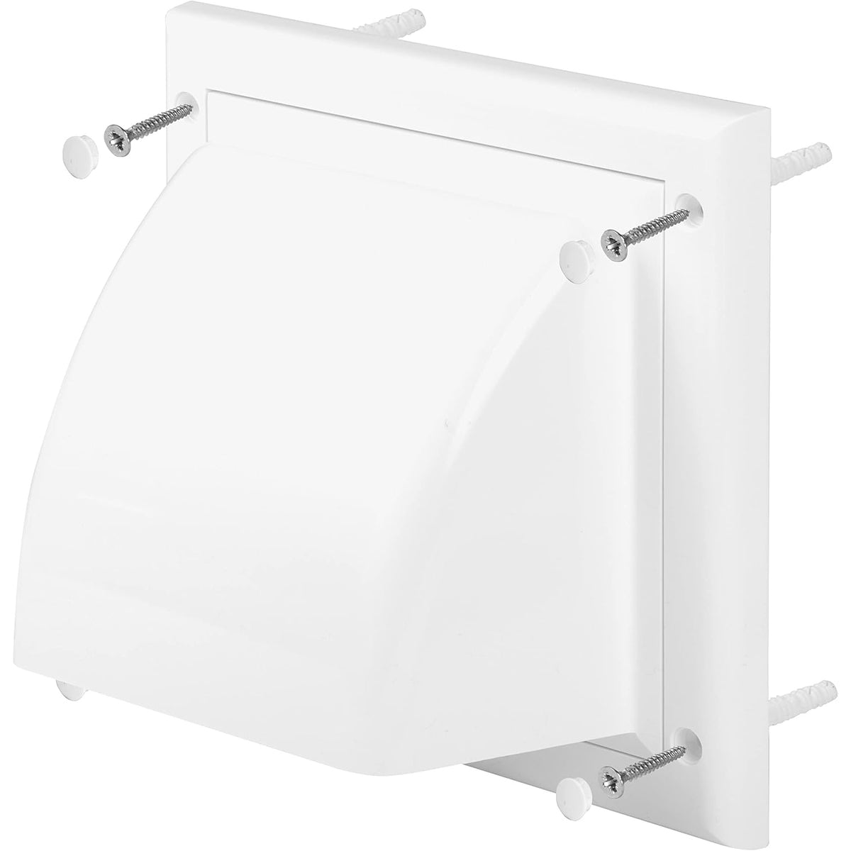 Awenta white ABS plastic exhaust vent cover with fixing screws and wall plugs shown.