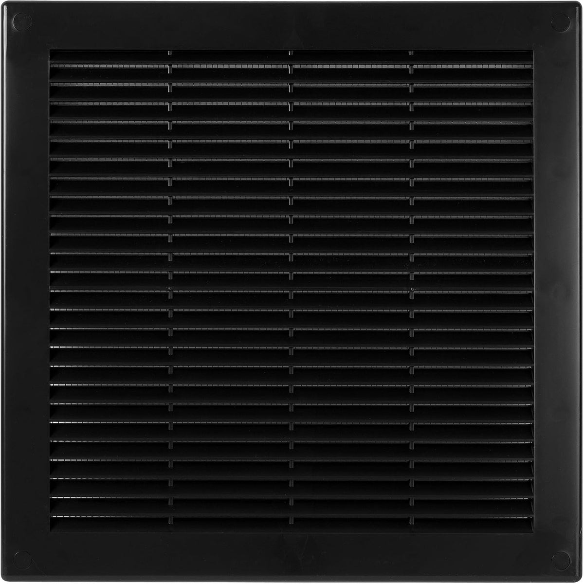 Awenta black plastic air vent grille with insect mesh, 300 x 300mm.