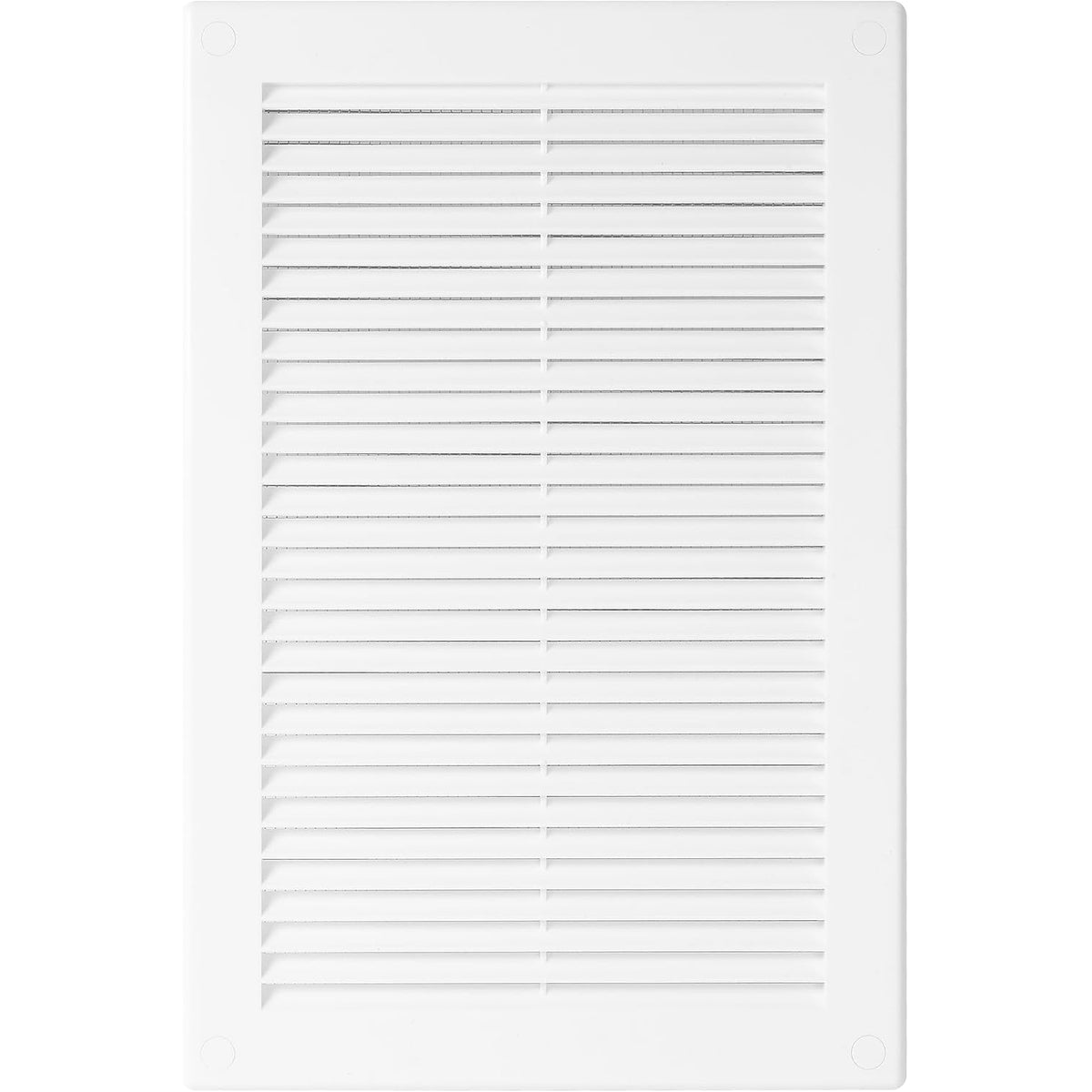 Awenta white plastic air vent grille cover, front view showing internal insect mesh.