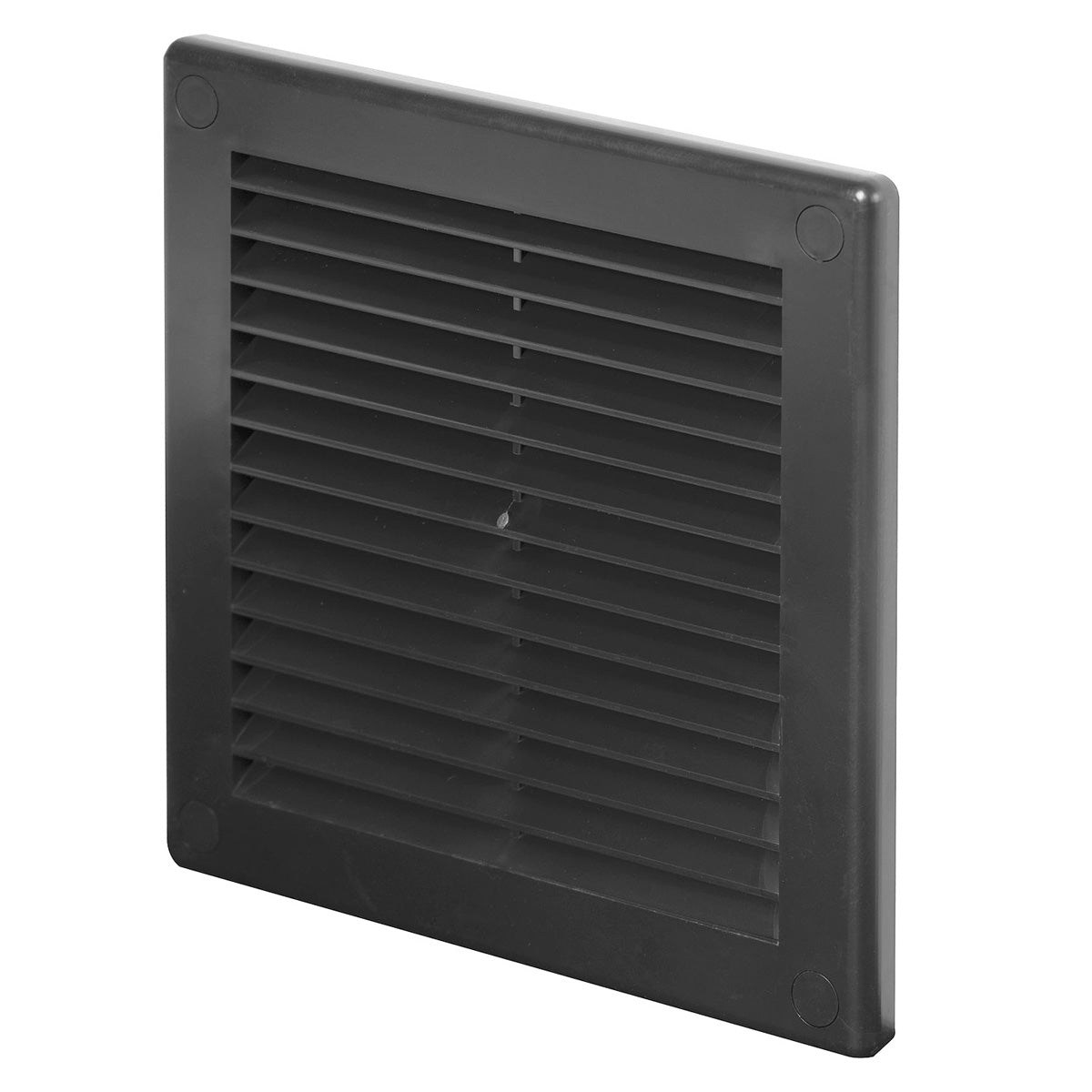 Awenta black plastic air vent grille cover with louvre slats, 150 x 150mm.