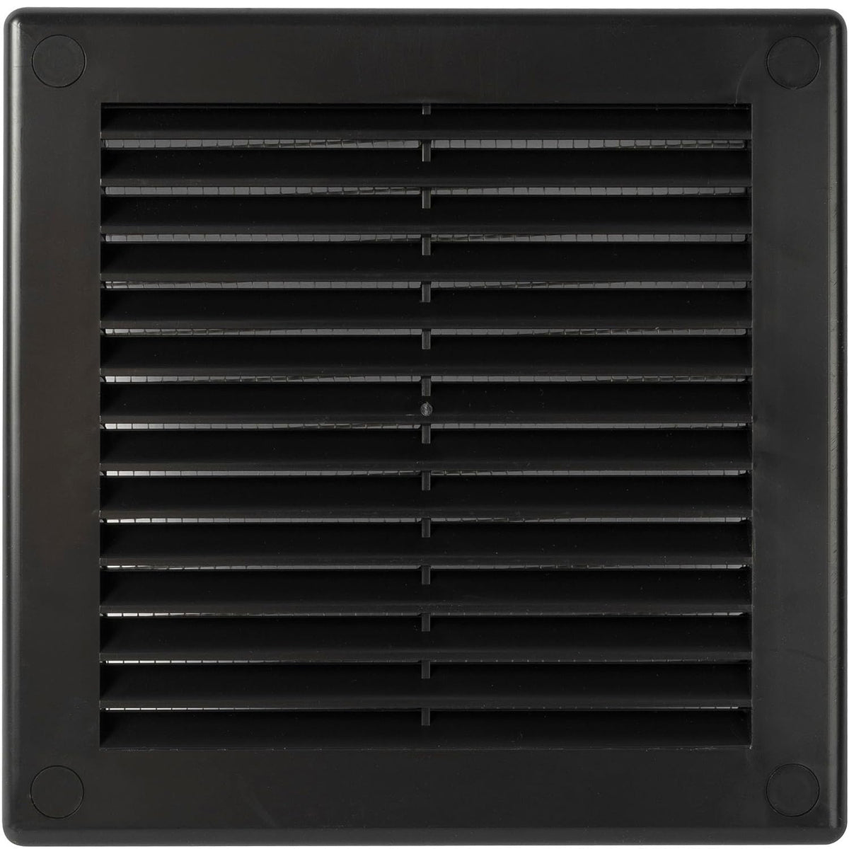 Awenta black plastic air vent grille cover, front view.