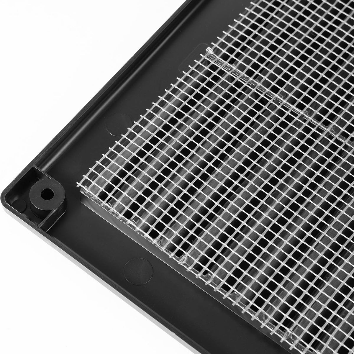 Close-up of Awenta black air vent grille reverse side showing insect mesh weave.