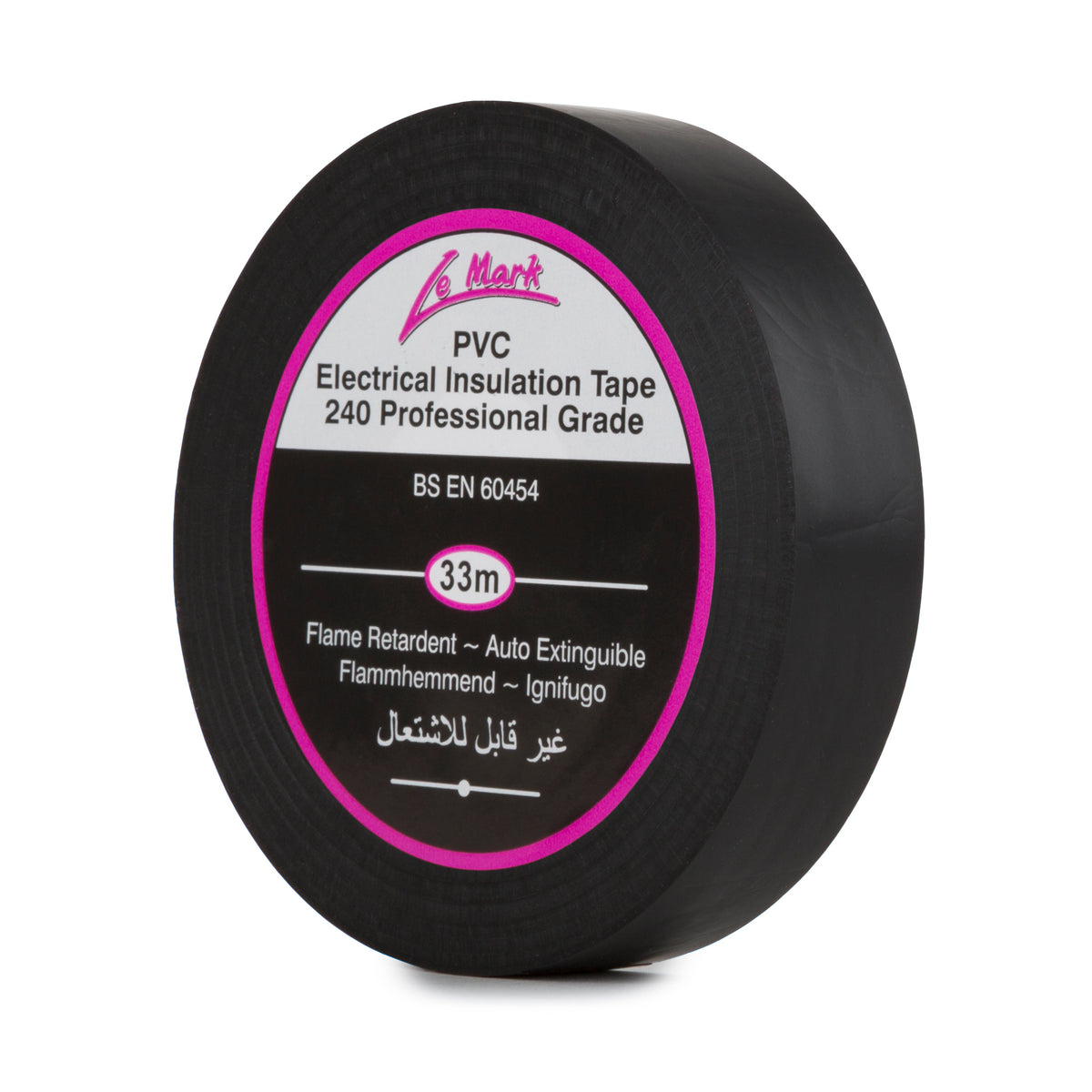 Le Mark black PVC professional grade electrical insulation tape, 19mm x 33m roll.
