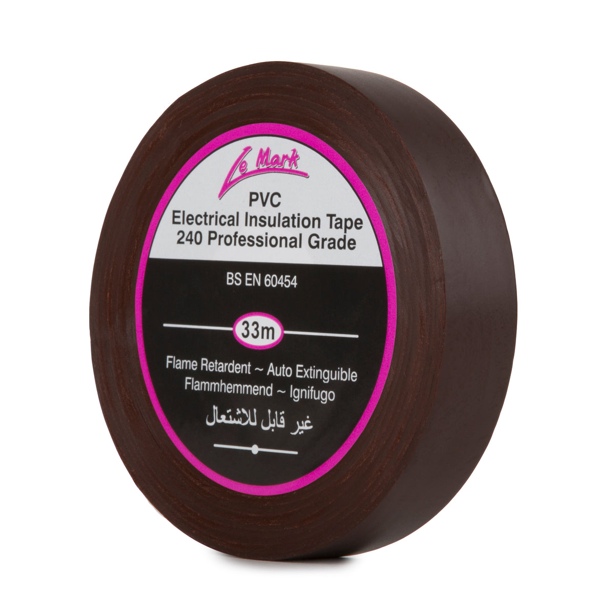 Le Mark brown PVC professional grade electrical insulation tape, 19mm x 33m roll.