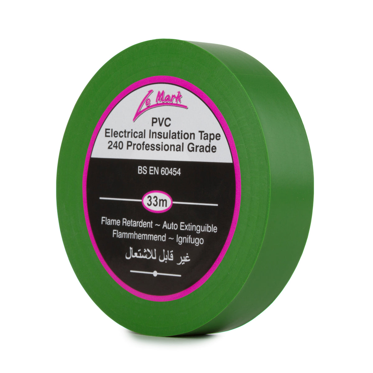 Le Mark green PVC professional grade electrical insulation tape, 19mm x 33m roll.