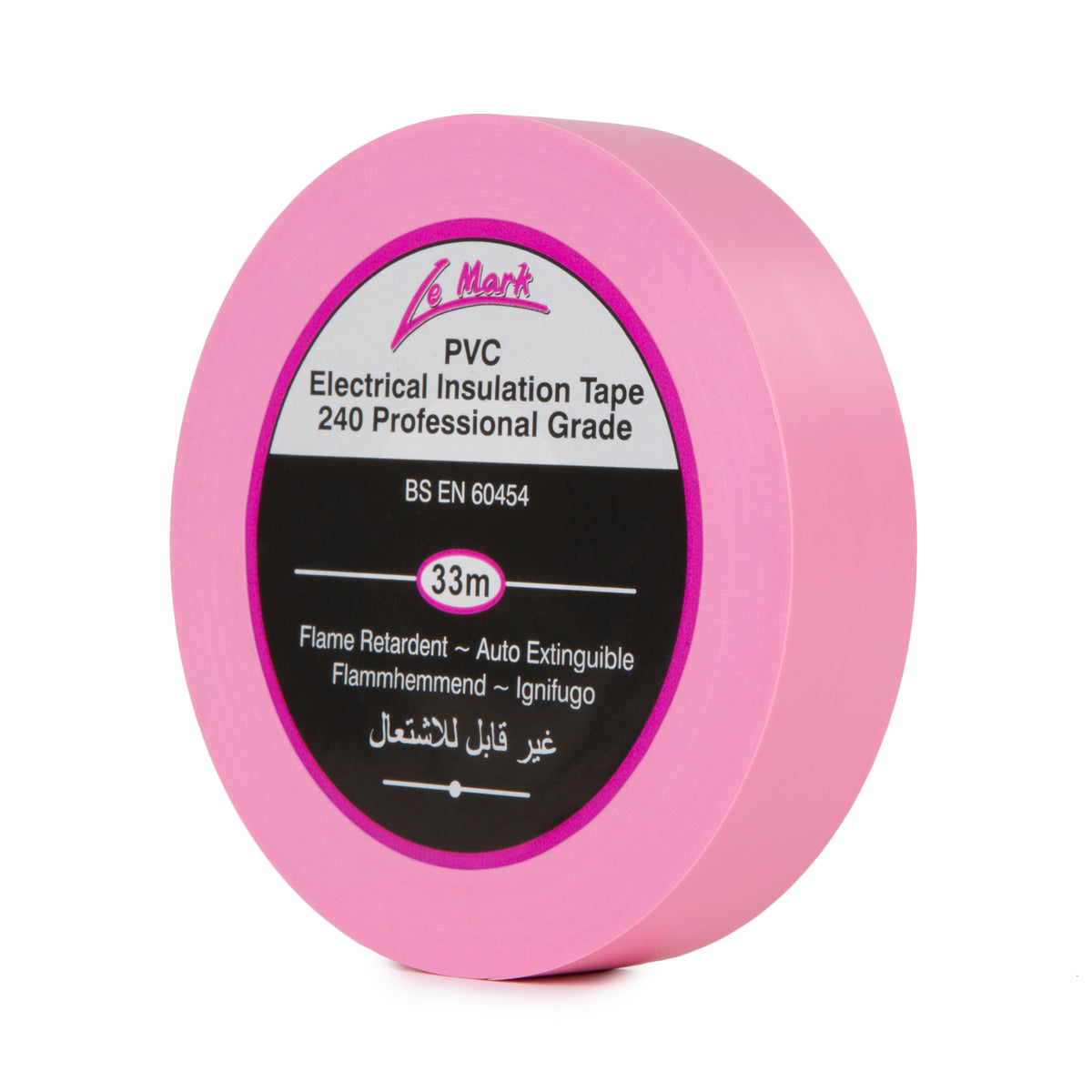 Le Mark pink PVC professional grade electrical insulation tape, 19mm x 33m roll.