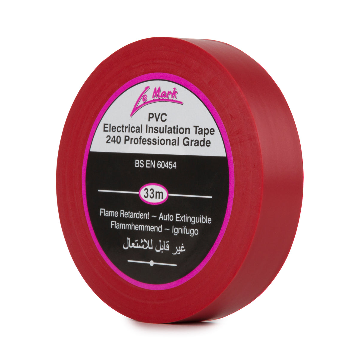 Le Mark red PVC professional grade electrical insulation tape, 19mm x 33m roll.