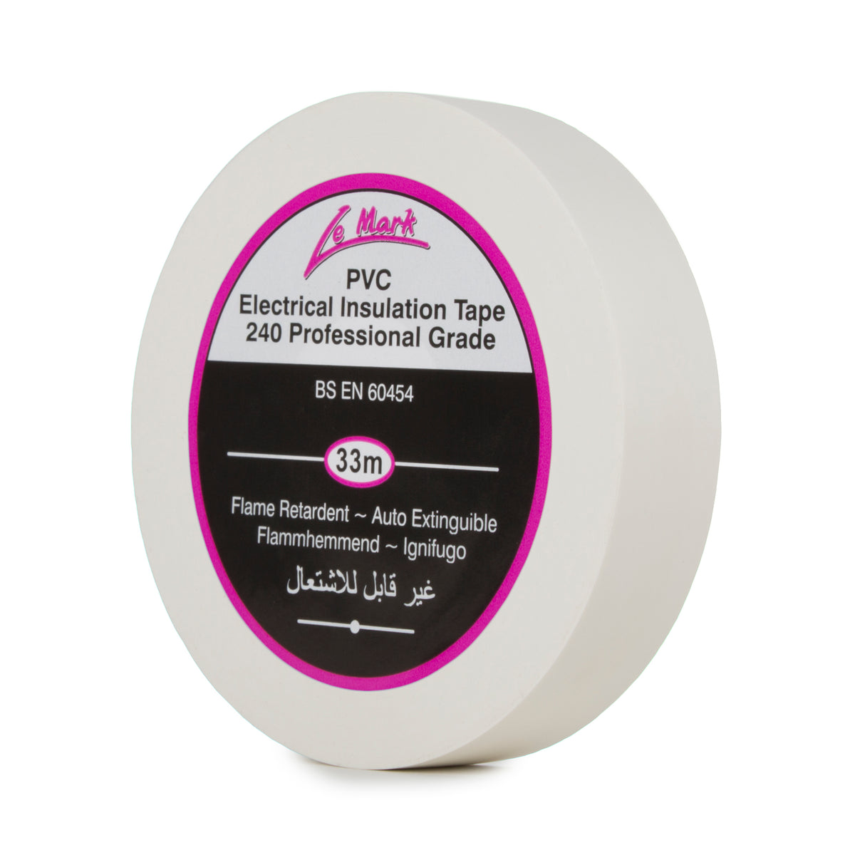 Le Mark white PVC professional grade electrical insulation tape, 19mm x 33m roll.