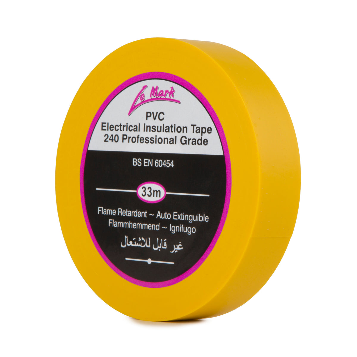 Le Mark yellow PVC professional grade electrical insulation tape, 19mm x 33m roll.