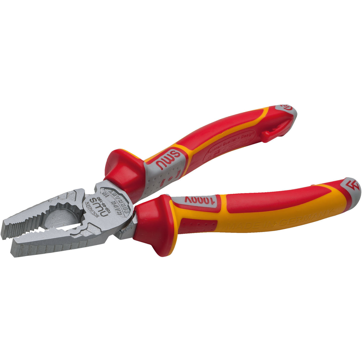 NWS 1000V combination pliers, 180mm, red and yellow handles, part of a 3-piece VDE pliers set.
