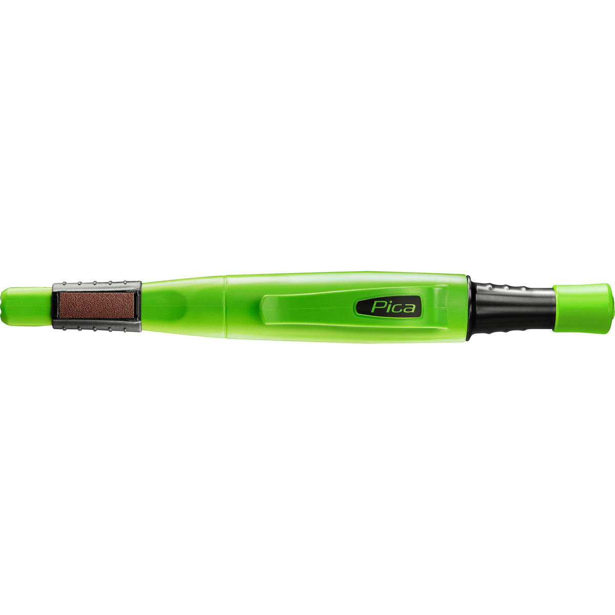 Pica green Dry Longlife construction marker with integrated lead sharpener.