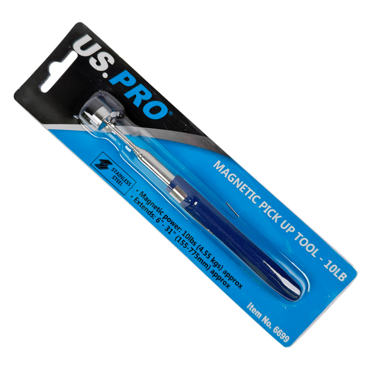 US PRO magnetic pick up tool in retail packaging, 10lb capacity.