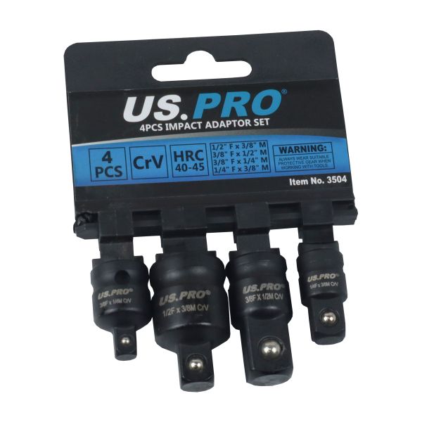 US PRO 3504 4 Piece Impact Adaptor Set 1/4" 3/8" 1/2" Step Up/Down Reducer