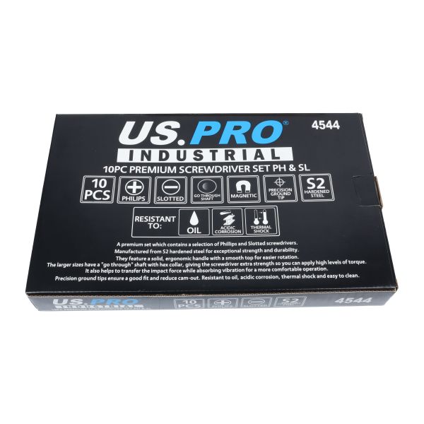 US PRO Industrial 4544 10 Piece Premium Screwdriver Set Phillips & Slotted