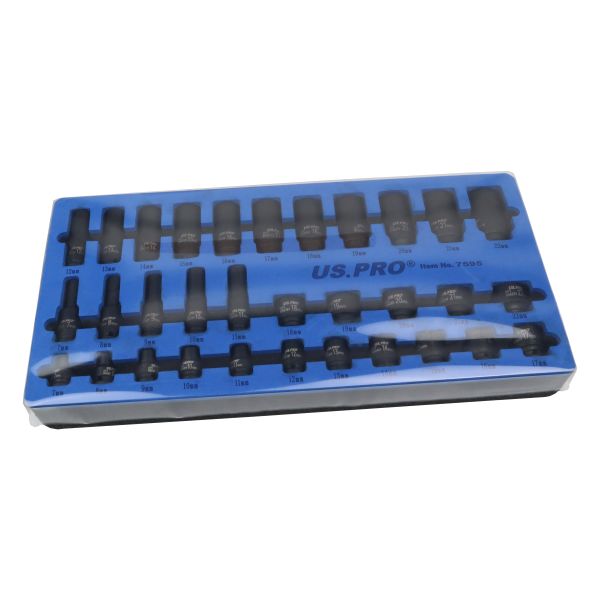 US PRO 7595 32 Piece 3/8" Drive Deep & Shallow Impact Socket Set 7-22mm