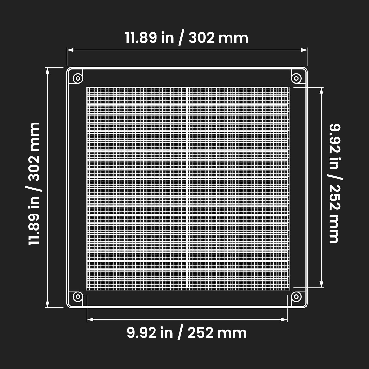 Awenta 300 x 300mm Plastic Air Vent Grille Cover, Black with Insect Grid Fly Net