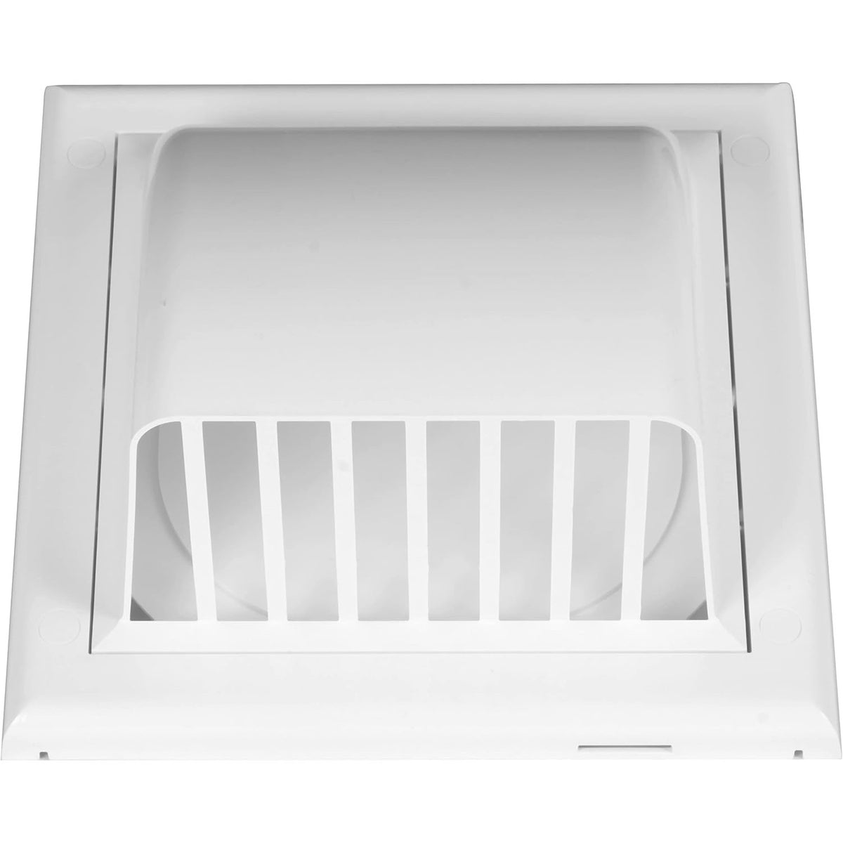 Awenta white ABS plastic exhaust vent cover, interior view showing backdraft damper.