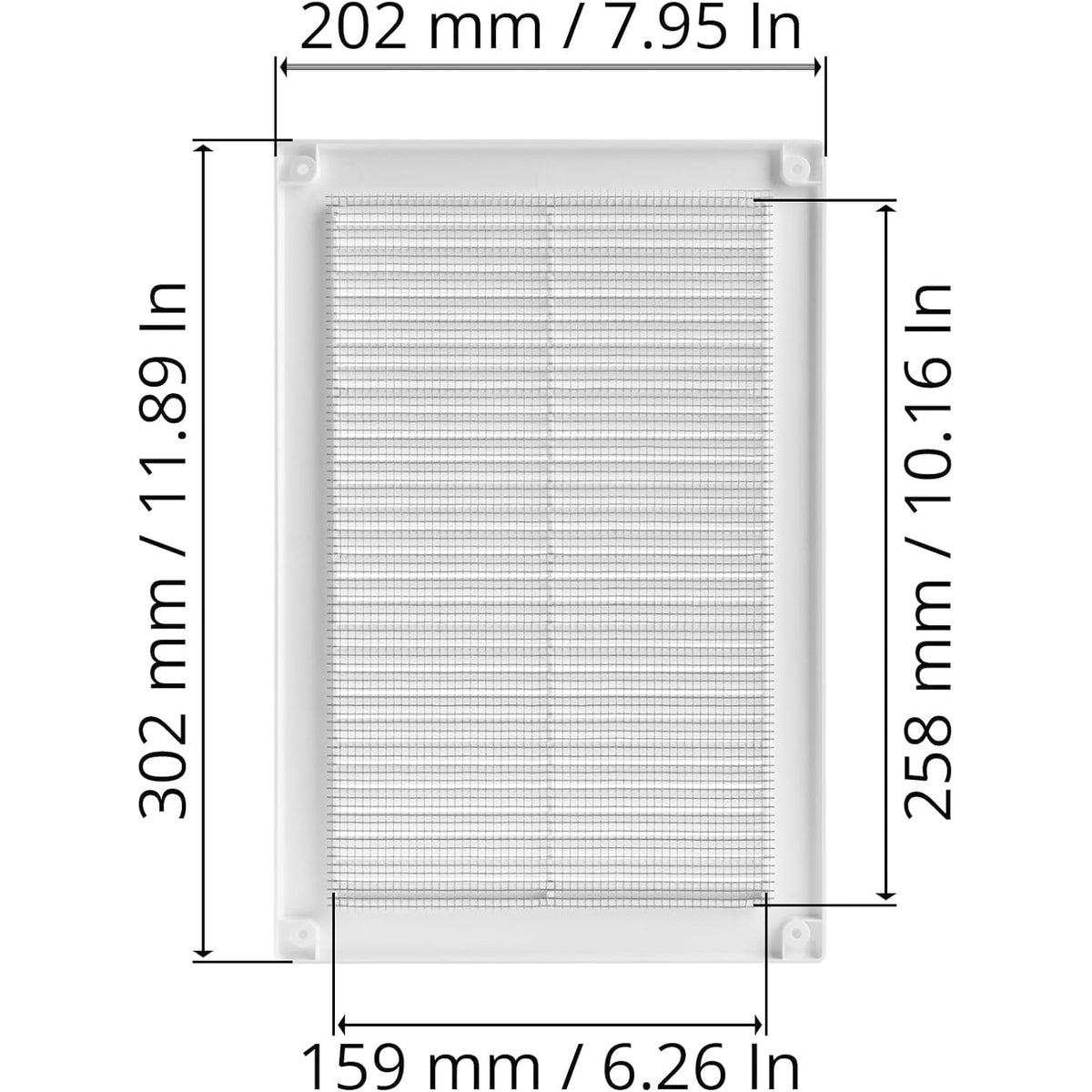 Awenta air vent grille dimension diagram showing outer frame and opening size.