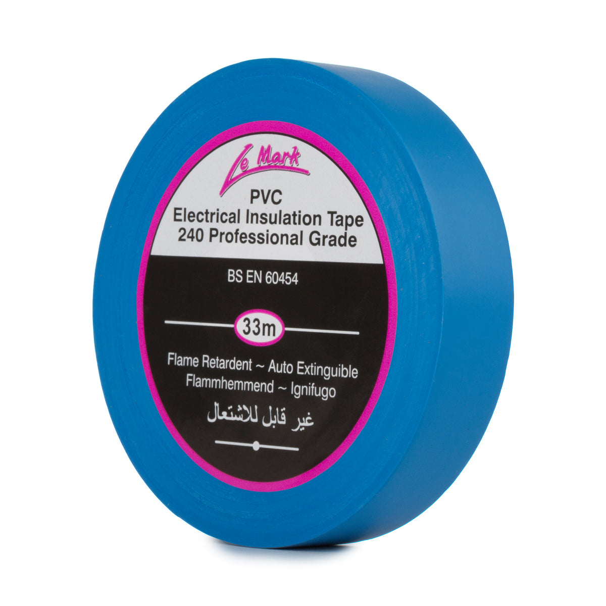 Le Mark blue PVC professional grade electrical insulation tape, 19mm x 33m roll.