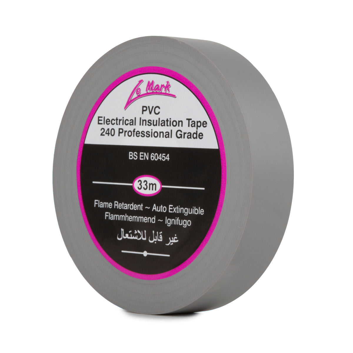 Le Mark grey PVC professional grade electrical insulation tape, 19mm x 33m roll.