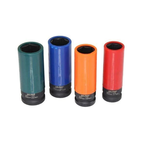 US PRO 3724 4 Piece 1/2" Drive Deep Impact Socket Set for Alloy Wheels 17, 19, 21 & 22mm