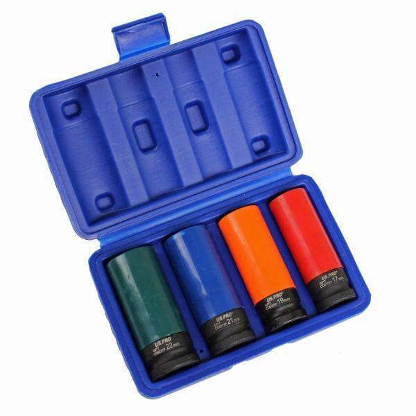 US PRO 3724 4 Piece 1/2" Drive Deep Impact Socket Set for Alloy Wheels 17, 19, 21 & 22mm
